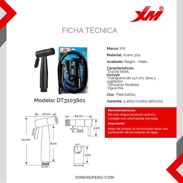 Ducha bidet XM - Negro mate - Imagen 2